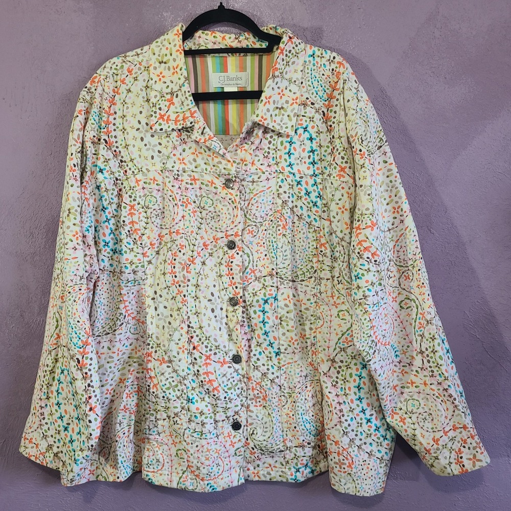 CJ Banks Jacket Women 3X Multicolor Excellent Floral Paisley Cotton Button Front